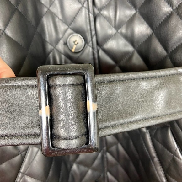 NEW Topshop Quinn Quilted Trench Jacket Black Faux Leather Belted Puffer Size 4 - Picture 5 of 9